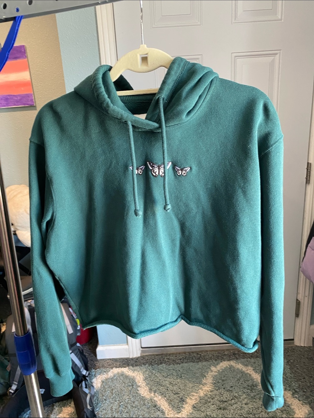 Hollister Teal Green Cowlneck Hoodie with Butterfly Embroidery